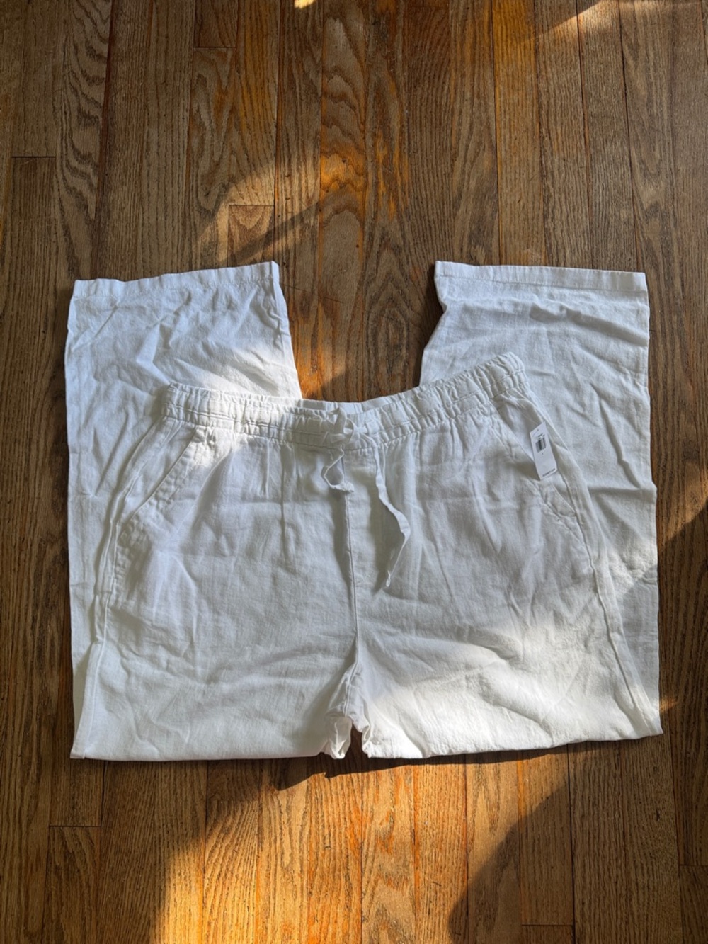NWT Old Navy White Elastic Waist Linen Blend Pants